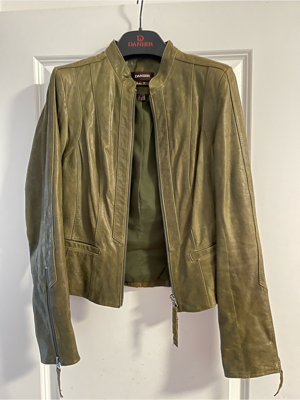Danier Olive Green Leather Zip-Front Jacket